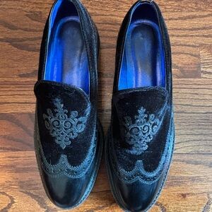 Black Velvet Men's Loafers with Embroidered Design